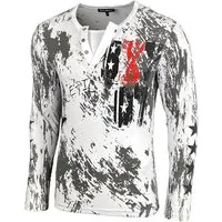 Baxboy Longshirt Langarmshirt mit trendigem All-Over Logo-Print mit Knopfleiste B-702
