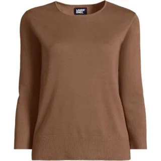 Feinstrick-Pullover mit 3/4-Ärmeln aus Baumwolle für Damen, Damen, size: regular, Braun, by Lands' End