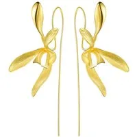 Runde Perlé Paar Ohrhänger handgefertigte Wilde Orchidee, 925 Sterling Silber, 18K Gold