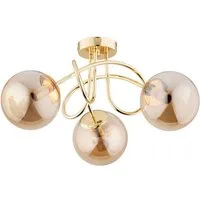 Licht-Erlebnisse Deckenleuchte BRIONI, ohne Leuchtmittel, Rauchglas Metall B: 50 cm in Gold 3-flammig E14 Kugel Schirm Retro