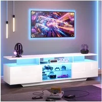 Merax Lowboard mit LED-Beleuchtung, Hochglanzfront & Glasregalen (1 St., für 70-Zoll-Fernseher), TV-Schrank TV-Board mit 2 Schränke & 8 Ablageflächen, 160x40x45cm