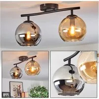 hofstein Deckenleuchte Deckenlampe aus Metall/Glas in Schwarz/Bernstein/Rauch, Deckenleuchte im Retro/Vintage-Design (Schirme Ø 15 cm), 2 x E14