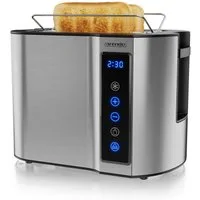 Arendo Toaster 2-Scheiben, Wärmeisoliertes Doppelwandgehäuse, Display Restzeitanzeige, 2 kurze Schlitze, für 2 Scheiben, 800 W, Kurzschlitz, Brötchenaufsatz, 7 Bräunungsgrade, Touchpanel