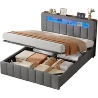 MSMASK Polsterbett Hydraulisches Bett mit LED-Bleuchtung und Ladestation (1-tlg., Ohne Matratze), Jugendbett mit Stauraum 140x200cm, Leinen