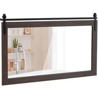 COSTWAY Dekospiegel, Rustikaler Wandspiegel mit Holzrahmen, 100 x 66 cm