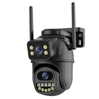 ICSEE 6MP Dual Lens WiFi PTZ Security Camera Outdoor 5X Zoom Auto Tracking Full Color Night Vision Two Way Audio IP66 Wa