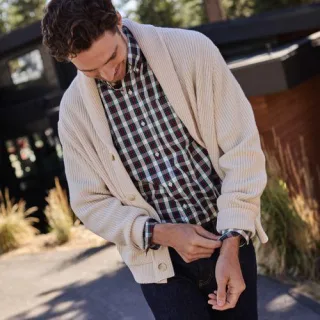 Gerippter Cardigan mit Schalkragen DRIFTER, Herren,  Weiß, Polyacryl/Baumwoll-Mischung, by Lands' End