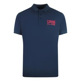 Cavalli Class Poloshirt mit auffälligem Logo in Marineblau