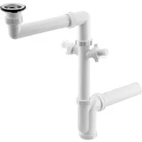 Bruckner Siphon Raumspar-Siphon, 2 Geräteanschlüsse, Edelstahl-Ablauf, 6/4", DN40, Bruckner-155-124-0-SET