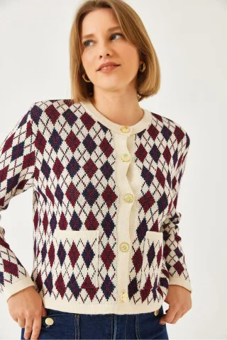 Jacquard-Strickjacke mit Taschen