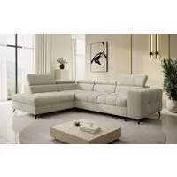 thematys Ecksofa SORANO mit Schlaffunktion & Bettkasten – L-Form, Bouclé und Velours, - mit verstellbaren Kopfstützen, – L-Form 270×203 cm – Schlafsofa mit Auszug, – L-Form 270×203 cm – Schlafsofa mit Auszug