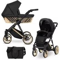 KUNERT Kombi-Kinderwagen Ivento Glam 3in1 Öko-Leder Kinderwagen mit goldenem Rahmen, 2in1-Set mit Babywanne und Sportsitz