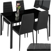 tectake Sitzgruppe Essgruppe Berlin - Kunstlederstühle mit Glastisch, (Esszimmer Möbel Berlin, 5-tlg., in schwarz), Geringes Gewicht, Tisch belastbar bis 60 kg