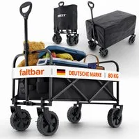 Onbest Bollerwagen PREMIUM Handwagen faltbar mit Schutzabdeckung, Wasserdicht, 61 Liter, Pop Up, bis 80kg