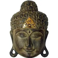 Guru-Shop Buddhafigur Geschnitzte Buddha Maske mit Goldverzierung,..