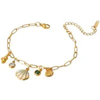 KARMA Armband Muscheln Gold Damen 16 cm Edelstahl vergoldet (maritim, 1-tlg., modern Damenschmuck Sommerschmuck), wasserfest hypoallergen Damenarmband