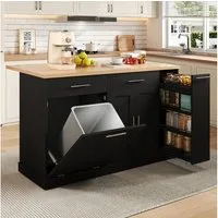BlingBin Küchenwagen Kücheninsel auf Rollen mit klappbarer Arbeitsplatte,mit Müllschrank, (1 Stück, 1 St., 120 × 45 (70) × 93 cm), mit 4-stufigem Gewürzregal, 2 Schubladen und feststellbaren Rollen