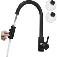 HOMELODY Spültischarmatur Küchenarmatur mit 2 Strahlarten Wasserhahn Küche ausziehbar Hochdruck Küchenarmatur 360° Drehbar,Edelstahl Hochdruck, Schwarz