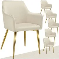 tectake Esszimmerstuhl Armlehnstuhl in Samtoptik, gepolstert, 55 x 63,5 x 86,5 cm (Küchenstuhl Avane in beige, 6 St), pulverbeschichtete Stahlbeine, bodenschonend, Belastbarkeit 120 kg