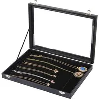 Sinoba Schmuckkasten Schmucklade Schmuckkästchen Schmuckbox für Ringe Ketten Ohrringe, Holz-Korpus, Velours-Bezug, mit Echtglas-Deckel
