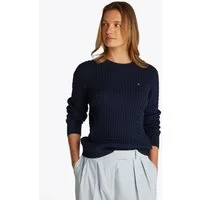 Tommy Hilfiger Rundhalspullover CO CABLE C-NK LS SWEATER Baumwolle, mit Zopfmuster, Regular Fit