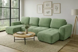 Wohnlandschaft mit Schlaffunktion BRUSK Sofa in Stoff Kronos Hellgrün