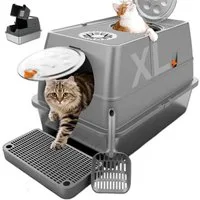 Refined Living Katzentoilette Extra große geschlossene, XXL Edelstahl-Katzentoilette, 60x40x39 cm, mit Stufe, XL, Zwei-Eingang, Geruchshemmend, Antihaft, 60*40*39CM