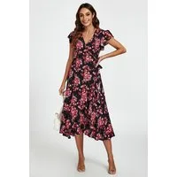 FS Collection Wickelkleid Damen Midi-Wickelkleid mit V-Ausschnitt und Rüschenärmeln - Midikleid (XS (EU:36 / UK:8) · S (EU:38 / UK:10) · M (EU:40 / UK:12) · L (EU:42 / UK:14) · XL (EU:44 / UK:16), 4 Farben : Schwarz, Grün, Dunkelblau und Marineblau) 
