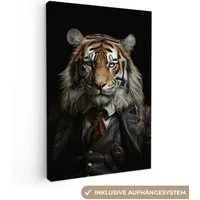 OneMillionCanvasses® Leinwandbild Tiger - Porträt - Schwarz - Tier - Braun, Fotodruck (1 St), Leinwand Canvas Wandbild, Wanddekoration 20x30 cm