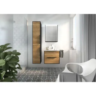 Artiqua Serie 774 Badmöbel-Set mit Spiegelschrank 60 cm 774B2261MSMS3, Waschtisch mit Unterschrank, Griff Schwarz Matt