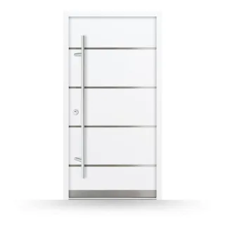 Stahltür Weiß, 1000 x 2000 mm, DIN links nach innen öffnend, Stahl-Aluminium, Modell Friedrichshafen, individuell konfigurierbar