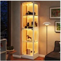 REDOM Vitrine Glas Sammlungsvitrine Transparent (LED, 4 Etagen Stauraum, Push-to-Open Tür, 1-St., 40 x 35 x 170cm)