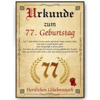 Tigerlino Poster Urkunde zum Geburtstag Mann Frau Geburtstagsgeschenk Geburtstagskarte, 77. Geburtstag Jahrgang 1949, Geburtstagsurkunde