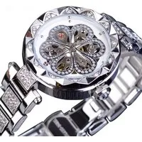 Rötting Design Automatikuhr Damenuhr Marke Forsining Rhinestone Besatz silberfarbenes Design, Handgelenkumfang 16 bis 20 cm wählbar