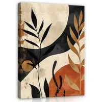 Wallarena Leinwandbild Art Deco Blätter - Beige - Modern - Hochformat - Wohnzimmer, Art Deco, 30x40x2cm