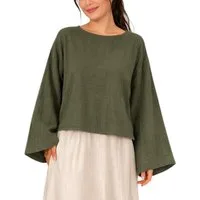 WENOR Schlupfbluse Damen Musselin Einheitsgröße – Oversize Sommerbluse 36-40 weite Fledermausärmel, luftig & locker – Baumwoll-Layering Sommerbluse