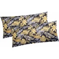 Heubergshop Kissenbezug, (2 Stück), 2er Set 40x80cm Blätter in Schwarz Baumwolle Kissenhülle (Z-002/4)