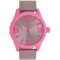 OOZOO Quarzuhr XXL Armbanduhr C0906 Damen 46 mm taupe pink Lederband