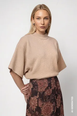 monari - Strickpullover mit kurzen Fledermausärmel cappuccino melange - Gr. - 38