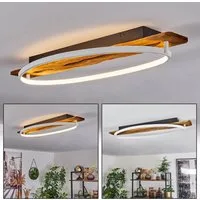 hofstein Deckenleuchte moderne Deckenlampe aus Metall/Holz/Kunststoff in Natur/Weiß, LED fest integriert, 3000 Kelvin, Leuchte mit Holzbalken, 2400 Lumen, LED 20 Watt