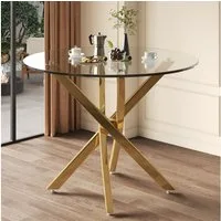 Flieks Esstisch runder Tisch Multifunktionstisch (galvanisierte Tischbeine mit verstellbaren Fußpolstern in goldfarben, 1-St., 1 Tisch, B80xH75 cm), moderner Küchentisch Arbeitstisch, Tischplatte aus gehärtetem Glas