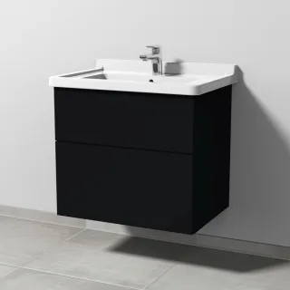 Sanipa 3way Waschtischunterbau zu Duravit Starck 3 Waschtisch mit 2 Auszügen, Schwarz-Matt SF71008