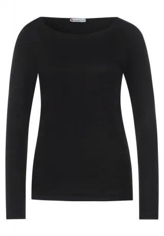 Street One - Shirt mit U-Boot Ausschnitt schwarz - Gr. - 34