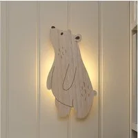 Lights4fun LED Wandleuchte Neugieriger Bär Wandlampe fürs Kinderzimmer mit Fernbedienung in Warmw