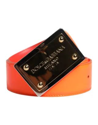 Dolce & Gabbana Orange Goldfarbene Metalllogo-Schnallen Gürtel