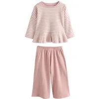 Next Langarmshirt & Leggings Geripptes Langarmtop und Hose mit weitem Bein (2-tlg)