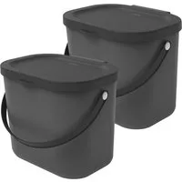 ROTHO Biomülleimer Albula 2er-Set Komposteimer 6l – kompakte Müllbehälter ideal für Küche, Stapelbar, mit Griff & Deckel – 6 l Recycling-Set für jeden Raum
