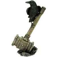 Vogler Dekofigur Rabe Munin auf Thor's magischem Hammer Mjölnir Kriegshammer Gott Thor