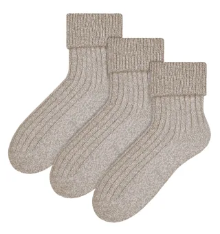 3 Paar Damen Wolle Bettsocken | Steven | Luxus Warm Lounge Schlafsocken - Beige