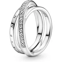 Pandora Silberring Damen-Silber Dreifach Gekreuzte Pavé Schienen
